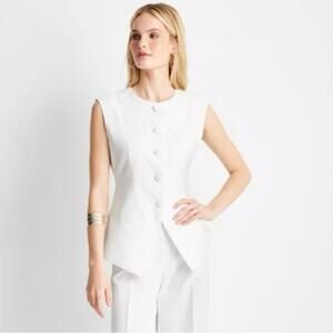 JENEE NAYLOR Sleeveless Button Front Waistcoat Vest Future Collective White 3X